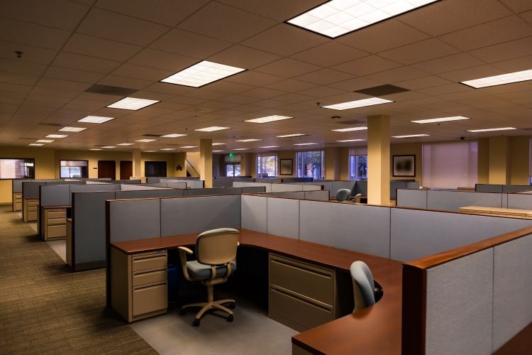An office with empty cubicles